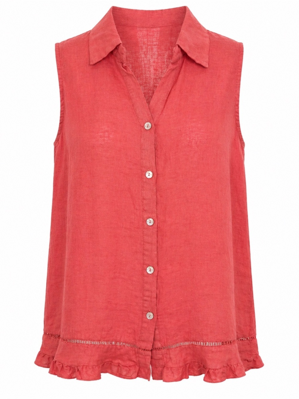 Sorella Linen Sleeveless Button Top Italy Coral Medium